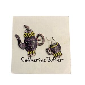 Catherine Butler Vintage Rare Teapot & Cup Earrings